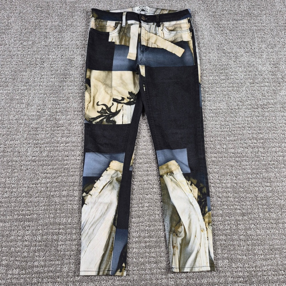 Acne Studios Skin 5 Blk Flower Jeans Womens 30 (29x26) Patchwork Print Skinny